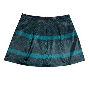 The Limited Black Lace Print Satin A-line Mini Skirt